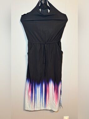 Title Nine Black Maxi Dress with Pink & Blue Ombre Fringe Hem